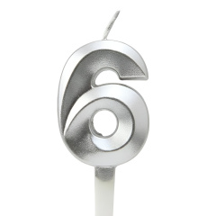Свеча Цифра 6,  Грани, Серебро, 5 см, 1 шт.