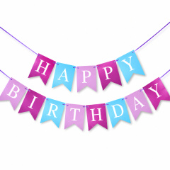 Гирлянда Флажки, Happy Birthday, Фиолетовый/Сиреневый/Голубой, 500 см, 1 уп.