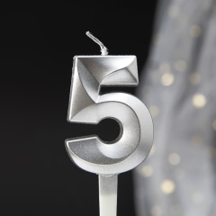 Свеча Цифра 5,  Грани, Серебро, 5 см, 1 шт.