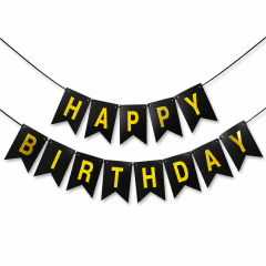 Гирлянда Флажки, Happy Birthday, Черный/Золото, 500 см, 1 уп.