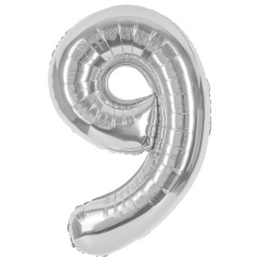 Шар (40"/102 см) Цифра 9, Серебро, 1 шт. в уп.