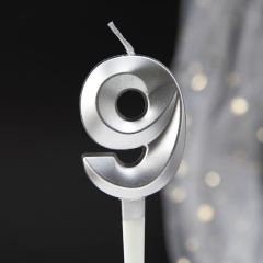 Свеча Цифра 9,  Грани, Серебро, 5 см, 1 шт.