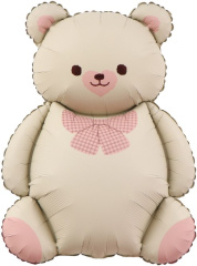 Шар (35"/89 см) Фигура, Мишка с бантиком, Кремовый, Сатин, 1 шт. в уп.